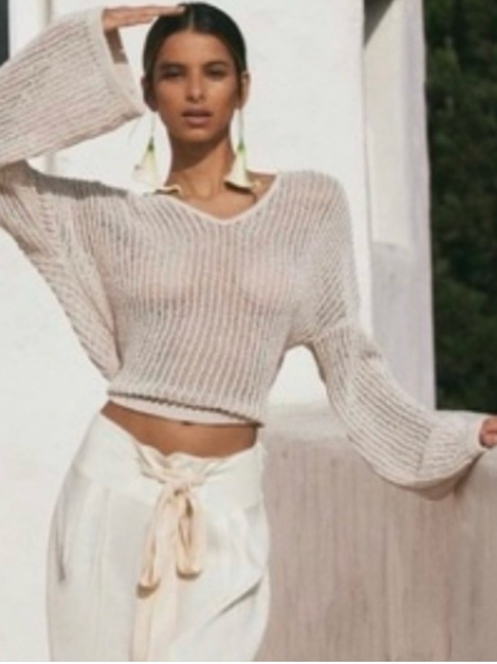Cult Gaia Catherine Light Cream Open-Knit Women's Sweater